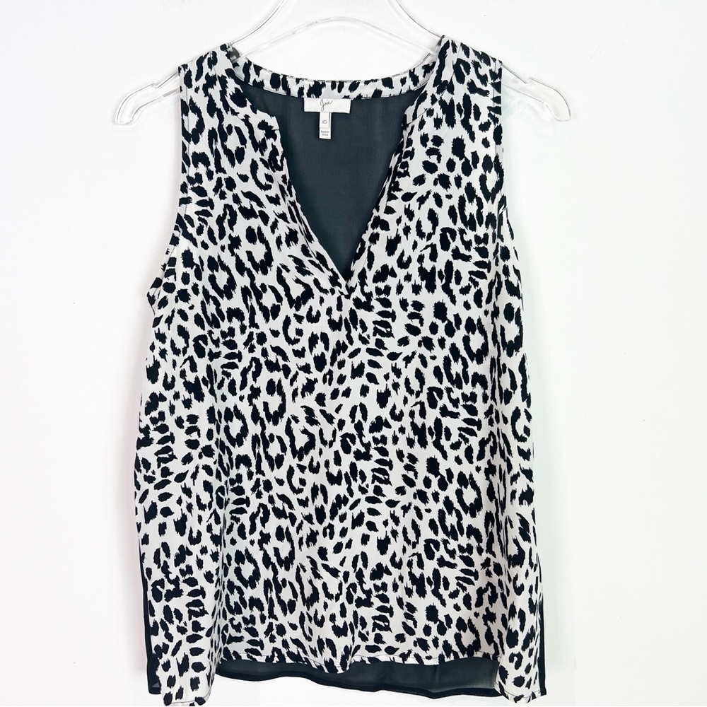 JOIE BLACK OFF-WHITE CHEETAH PRINT SLEEVELESS TANK TOP BLOUSE WOMENS SZ XS